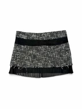YaYa Aflalo Ya-Ya Tweed Pleated Micro Mini Skirt Black White Wool Blend Small